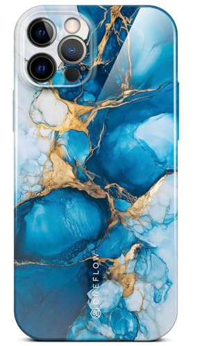 ONEFLOW Bliss Cover für iPhone 12 Pro Hülle in Marmor Optik, Designer Case Handy Schutzhülle mit Kameraschutz, Muster Hardcase Glitzer Handyhülle marmoriert, Blau Gold