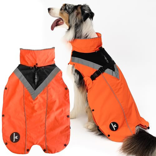 DOGOPAL Hundemantel mit herausnehmbarem Fleecefutter, wasserdichter Hunderegenmantel für kleine bis große Hunde (Orange, XL)