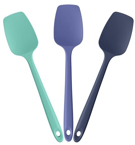 Doosu 3 Stück Silikon Löffel Spatel, 315 ℃ hitzebeständiger flexibler Teigschaber lebensmittelecht nahtloser Kochlöffel Antihaft Küchenutensilien zum Mischen Rühren Schaben Servieren (Mehrfarbig4)