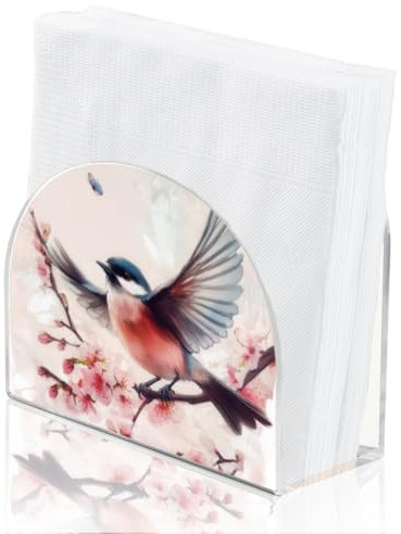 SUPERDANT Serviettenhalter Aus Acryl Mit Pflaumenblüte Und Vogel Cocktail Serviettenhalter Aus Acryl Mit Blume Und Vogel Papierhandtuchhalter Aus Acryl Für Küche Esstisch Arbeitsplatte Außenbereich