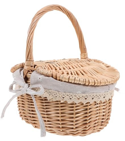 Happyyami Handgefertigter Wicker-picknickkorb Mit Deckel Outdoor-freizeittasche Für Vielseitiger Aufbewahrungskorb Für Lebensmittel Und Getränke Natürlicher Farbe Mit Stilvollem Design