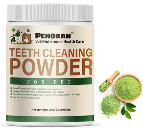 Penoran Natürliches Zahnpflege-Pulver für Hunde & Katzen (180g) - Anti-Zahnstein & Frischer Atem - Ohne Fluorid - Einfache Zahnreinigung durch Futterzugabe