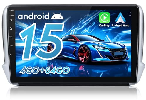 Hexinex Autoradio Android 15 pour Peugeot 208/2008 (2012-2018), Écran 10,1 Pouces 4Go+64Go, 4G, CarPlay & Android Auto, GPS WiFi Bluetooth DSP, Commandes au Volant, Aide au Parking