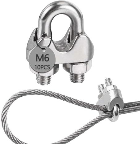 huruirui M6 Morsetti per Cavo Acciaio Morsetti Stendibiancheria Inox 304 U Serracavo Acciaio per Fune D'Acciaio Diametro 6mm 10pcs morsetti Serracavo Clip