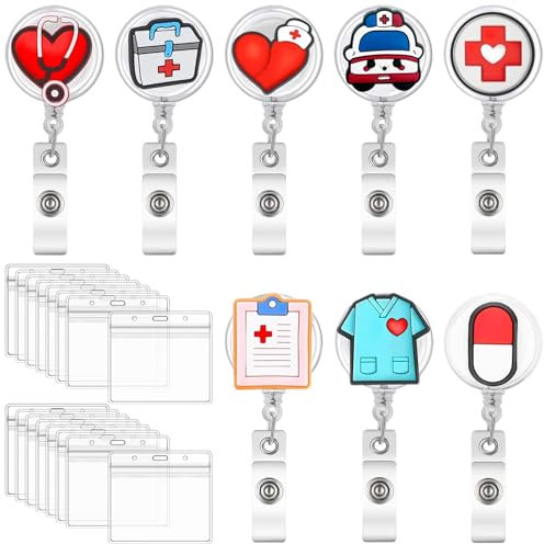 NINGYER 8 pezzi porta badge infermiere con 16 porta badge, scalabile con cordoncino da 65 cm, per infermieri/medici/volontari
