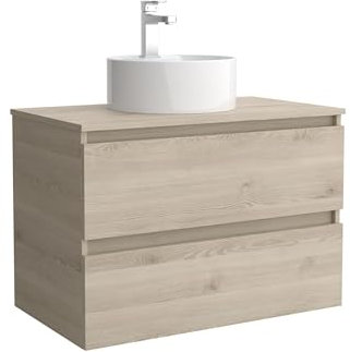 Mueble de Baño BEQUIA 80cm Natural | Lavabo sobre encimera Porcelana Centrado