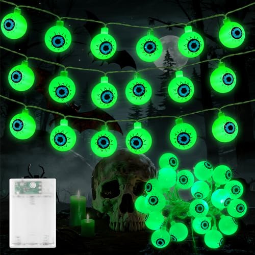Halloween Lichterkette Augäpfel Grüne, 300CM 20 LEDs Augen, Augapfel Halloween LED Lichter, Led Ghost Eye Lichterkette, HalLoween Deko Licht Outdoor für Außen Innen Garten Rasen Party Balkon