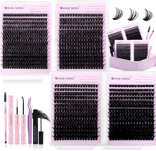 Lash Clusters Kit Packs: 980Pcs Eyelash Clusters for DIY Lash Extensions Kit, D Curl, 10-18mm Mixed Individual Eyelashes,Cat Eye, Soft, Volume, Fluffy,Bulk Pack(60D/80D/80D/100D)