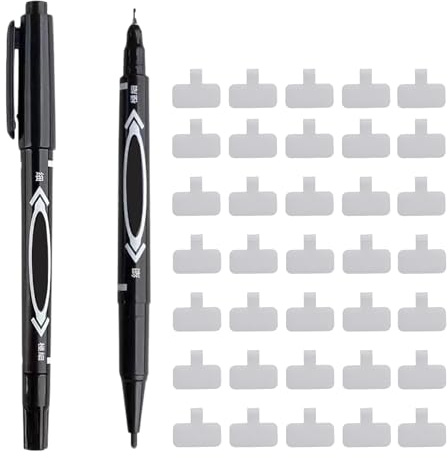 40 White Reusable Cable Labels (4.5cm x 2cm) with Black Pen - Ideal for Bars, Data and Computer Cables