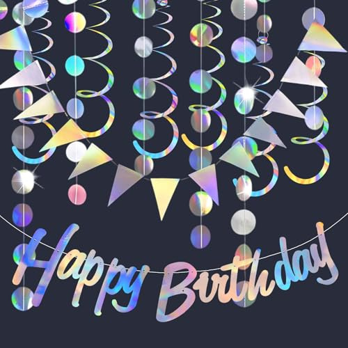 Holographisch Regenbogen Deko Geburtstagsdeko,Schillernde Partydekorationen | Girlande Glitzer, Geburtstag Girlande, Geburtstagsgirlande, Happy Birthday Girlande, für Geburtstage, Feste