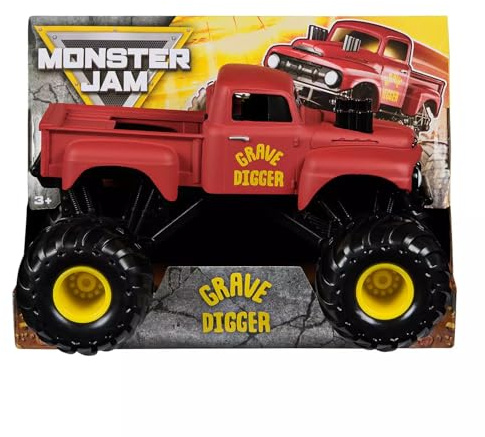 Monster Jam Offizieller Grave Digger Monster Truck, Red Classic Edition, gegossenes Fahrzeug im Maßstab 1:24, Sammelspielzeug für Lkw ab 3 Jahren
