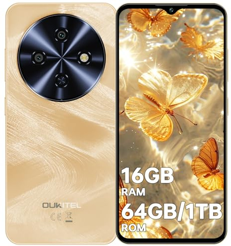 OUKITEL C5 Telephone Portable 4G, Écran 6,52 HD/60Hz, Telephone Portable Pas Cher 16GO+64GO/TF 1TO, Batterie 5000mAh, Smartphone Pas Cher 13MP+5MP, 4G Dual SIM/Prise Casque 3.5mm/GPS/Face ID/OTG, Or