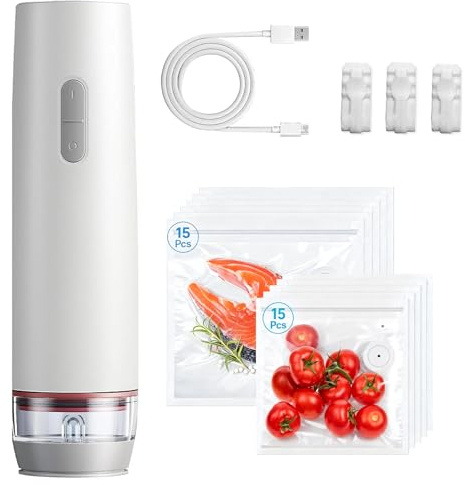 Selladora al Vacío Manual Compacta con 30 Bolsas | Mini Envasadora al Vacío, Envasadora de Alimentos de Mano, Pequeña Envasadora al Vacío