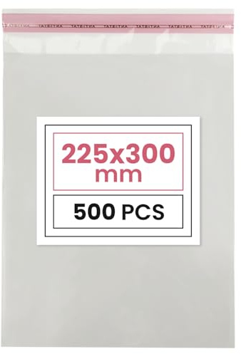Netuno 500 PP sachets transparents plastique autocollants 22,5x30 cm | pochettes plastiques PP · sachets cellophane transparents pour documents A4, magazines, vêtements, photos, livres & cadeaux