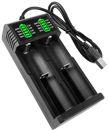 Chargeur Accu 18650,2 Fentes Chargeur de Piles Rechargeables avec Câble USB,Compatible avec Une variété de Batteries Li-ION 3,7 V 18650 26650 21700 18490 16340
