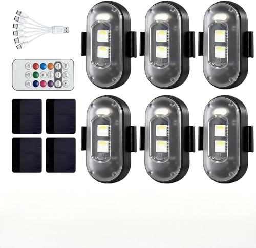 6 Pièces LED sans Fil Voiture, 8 Couleurs Lumières Stroboscopiques étanche | LED Voiture Chargement USB avec Télécommande, Strobe Drone Light Anti-Collision pour Moto RC Voiture Drone Camion Vélo
