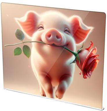 Planche à découper antidérapante en forme de cochon et rose rouge pour décoration de cuisine 41,9 x 34 cm