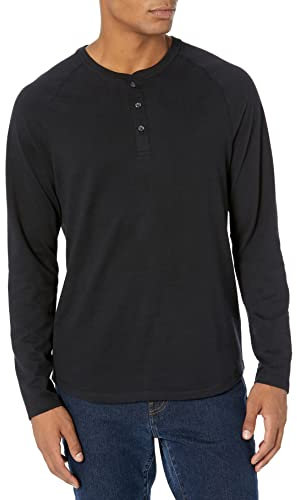 Amazon Essentials Men's Regular-Fit Long-Sleeved Henley Shirt (Available in Big and Tall), Black, L