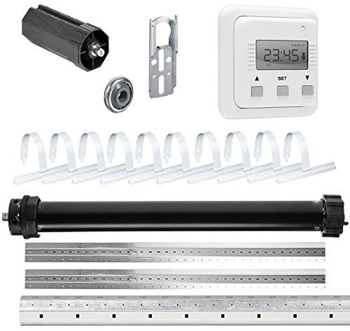 NOBILY Rolladen-Komplett-Set Maxi-Rolladenmotor P5 30/15-60 mit mechanischen Endabschaltern 30Nm/75kg für 60mm (SW60) + Zeitschaltuhr SIMU Relax + Mechanik-Set, Gesamtlänge bis 3,50 Meter