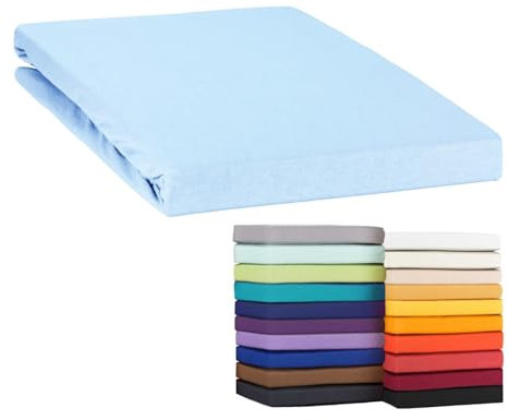 Moon Topper Spannbettlaken Boxspringbett Spannbetttuch Bettlaken Line Green 160g/m² Jersey 100% Baumwolle (140x200-160x220, hellblau)