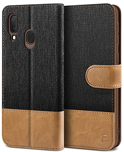 BEZ Handyhülle für Samsung Galaxy A20e Hülle, Tasche Kompatibel für Samsung Galaxy A20e, Schutzhüllen aus Klappetui mit Kreditkartenhaltern, Ständer, Magnetverschluss, Schwarz