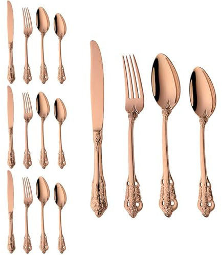 Aiwerttes Besteck-Set Barock, Besteck aus Edelstahl 18/10 Spiegelpolierte, 16-teiliges Silber Besteck Set inkl. Messer, Gabel, Löffel, Teelöffel Essbesteck für 4 Personen, Spülmaschinenfest
