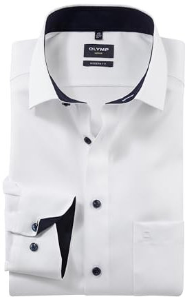OLYMP Herren Oberhemd Langarm Luxor,Natté,modern fit,Global Kent,Weiss 00,48