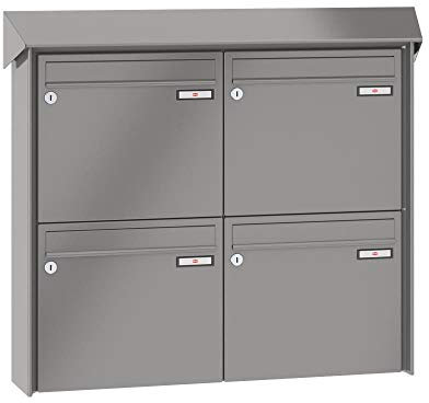 RENZ/Prisma / 4er Aufputz-Briefkastenanlage Wand-Briefkasten/RAL-Farbe 9007 Volumen 12 L/Dein-Briefkasten.de