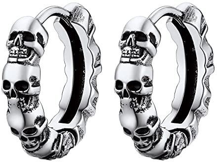 PROSTEEL 11mm Totenkopf Design Huggie Creolen Edelstahl Schädel kleine Klappcreolen Gotik Punk kleine Kreolen Hip-Hop Hoop Earrings Modeschmuck für Männer Frauen