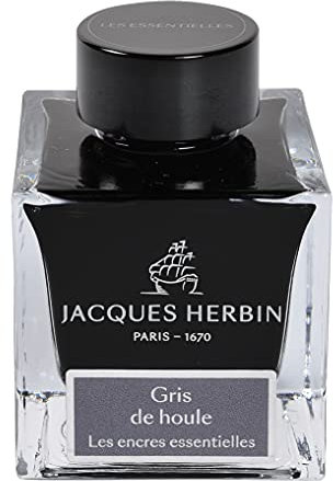 Jacques Herbin 13108JT - 50 ml ink bottle for fountain and roller pens, gris de houle/ Swell Grey colour - Made in France - calligraphy - writing - arts