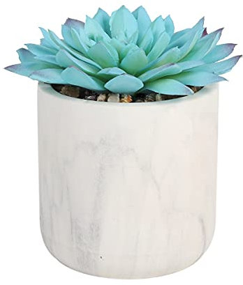 Sleepdown Halo Blue Artificial Faux Plant Succulent White Pot for Home Office Bathroom Decor Indoor Decoration Aesthetics, Blue Succulent Pot - 901, Small