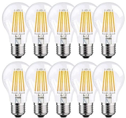 NCC-Licht 10x LED Lampe A60 Birne E27 8W 1055lm Tageslicht 6500K | LED Leuchtmittel aus klarem Glas, ersetzt 75W Glühlampe, kühles Licht für Arbeitsbereiche