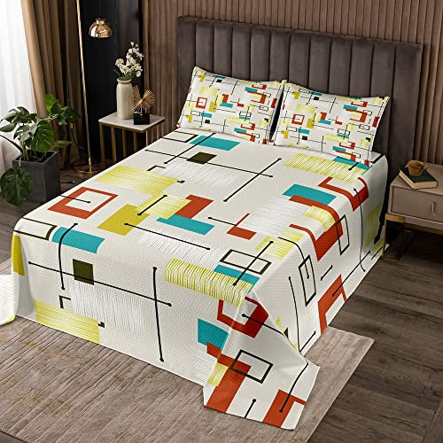 Geometric Square Quilt Set Teens Adult Boysrot Schwarz Blau Beige Geometry Lines Grid Tagesdecke Setabstract Stripes Gitter Tagesdecke Set 240 x 260 Modern Graphic Tagesdecke mit 2 Kissenbezüge