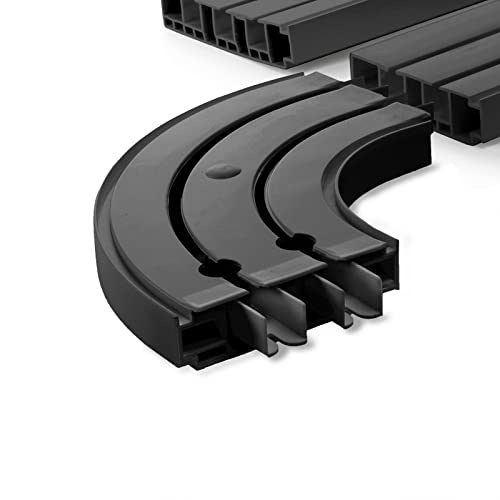 Seiletech.de Rail de rideau et arc rond - 500 cm - PVC - 2 voies - Noir - Avec matériel de fixation - 5 m (2 x 150 cm + 2 x 100 cm + 3 connecteurs) - Rail de rideau
