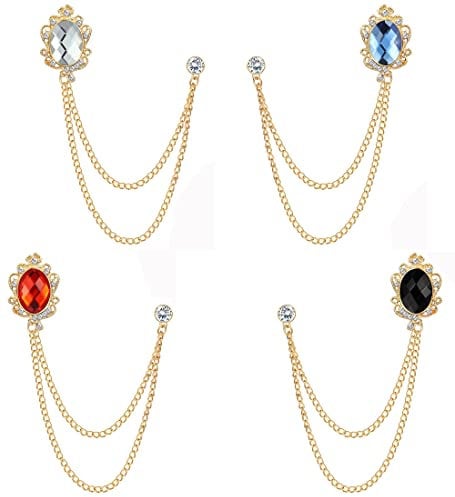 ADRAMATA 4 STK Brosche Anstecknadel Kette für Herren Kragennadeln Abzeichen Kettennadel für Hemden Edelstein Krawattennadeln für Damen Herren Anzug Accessoires für Herren