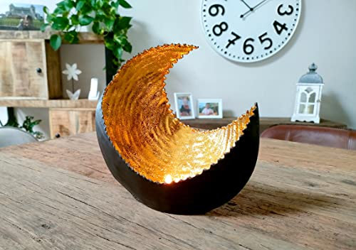 DARO DEKO Teelichthalter Halbmond - Dunkelbraun/Gold 18 x 18 x 9 cm - Teelichtständer Kerzenhalter orientalisch