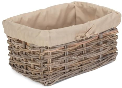 Red Hamper RA002L/1 Rattan Small Rectangular Cordura Lined Grey Rattan Storage Basket