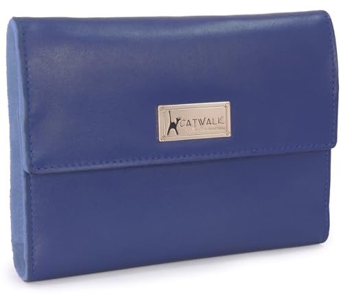 Catwalk Collection Handbags - Estuche Enrollable para Joyas - Joyero de Viaje - Piel y Serraje - Mediano/Grande - Caja de Regalo - Chanelle - Azul