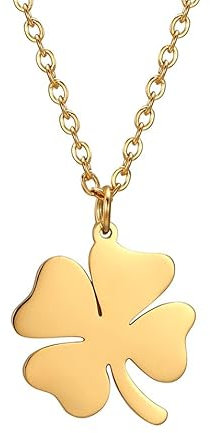 EUEAVAN Lucky four-leaf clover pendant necklace Simple Friendship Choker Charm good luck amulet Flower Jewelry Gift Women Teen Girl (gold)