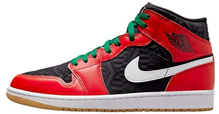 Jordan Mens Air 1 Mid DQ8417 006 Christmas 2022 - Size 13, Black/White/Malachite/Fire Red, 12 UK