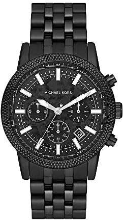 Michael Kors Herren Quartz-Multifunktion Armbanduhr, 38.00mm Gehäusegröße mit schwarz analog Zifferblatt und schwarz Metallarmband Armband MK9089