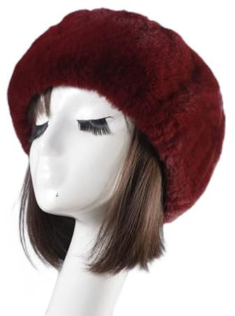 Damen Fellmütze Pelzmütze,Wintermütze Damenmütze Kunstfell Kunstpelz Mütze Klassische russische Kosakenmütze Beanie Mütze Plüsch Warm Hut Fell Winter Mütze für Reisen,Skifahren,Wandern,Weinrot