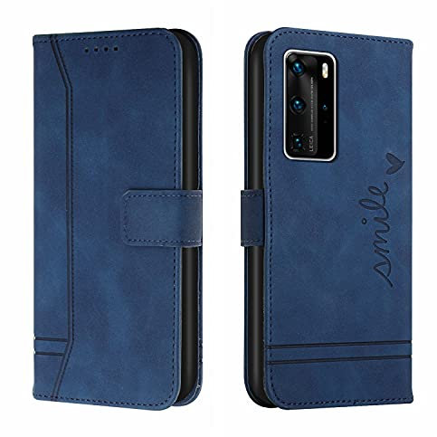 Bravoday Hülle für Huawei P40 Pro, PU Ledertasche Handyhülle Flip Schutzhülle Kompatibel mit Huawei P40 Pro, mit Kartenfäch & Kickstand, Blau