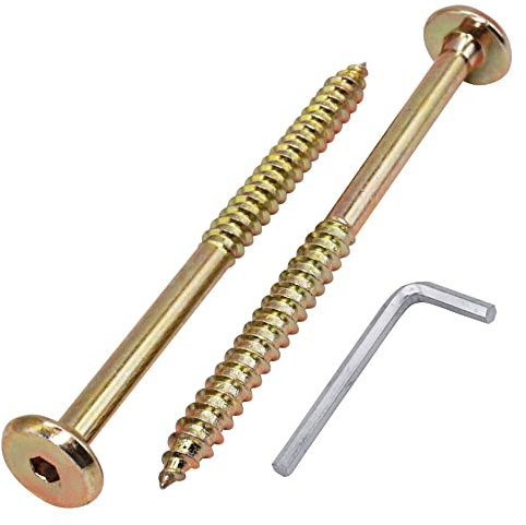 SKIR'CO (6 pièces) Vis Connecteur Bois Zingué Jaune 6,5 x 100 mm, Vis Connecteur Meuble, Tête Plate