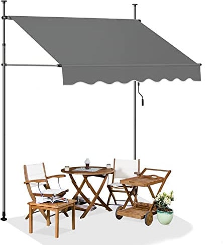 WOLTU Klemmmarkise 200cm breite Balkon Markise ohne Bohren Sonnenschutz höhenverstellbar Terrassenüberdachung UV-beständig wasserabweisend Anthrazite, 200 cm breite Anthrazit