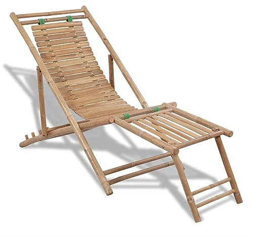JUNZAI Garten-Liegestuhl mit Fußablage, Gartensessel, Campingstuhl, Terassenstühle, Gartenmöbel, Balkon Stühle, Balkonstuhl, Hochlehner, Stühle Für Draußen, Bambus