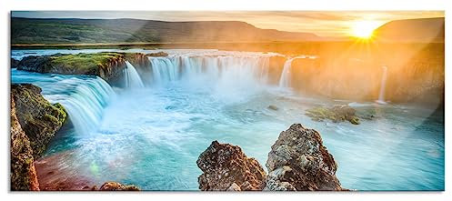 Pixxprint Glasbild Panorama, Wandbild aus Echtglas, Wasserfall, 120x50 cm, inkl. Aufhängung und Abstandshalter