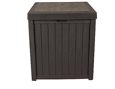 Boîte de rangement carrée intérieure/extérieure de 51 gallons, boîte de rangement en plastique étanche, design aspect bois for meubles de terrasse, outils de jardin et jouets de piscine, banquette de