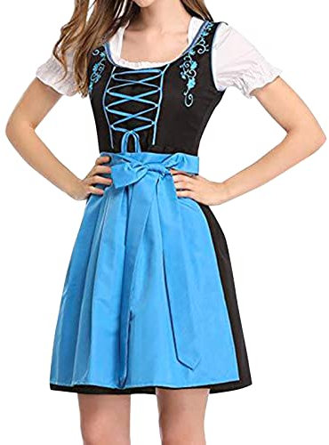 Festkleid Trachten Damen Trachten Arbeitskleidung (Blue, L)