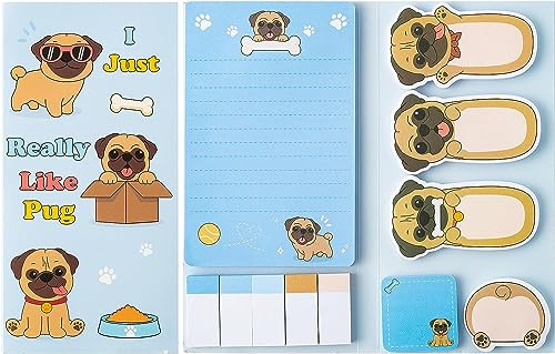 PANTIDE 550Stück Ich mag Mops einfach wirklich Haftnotiz-Set Süßer Hund Selbstklebend Notizblöcke zum Schreiben Tier Tabs Seite Marker für Kinder Studenten Geschenk Schule Belohnung Büro Zubehör